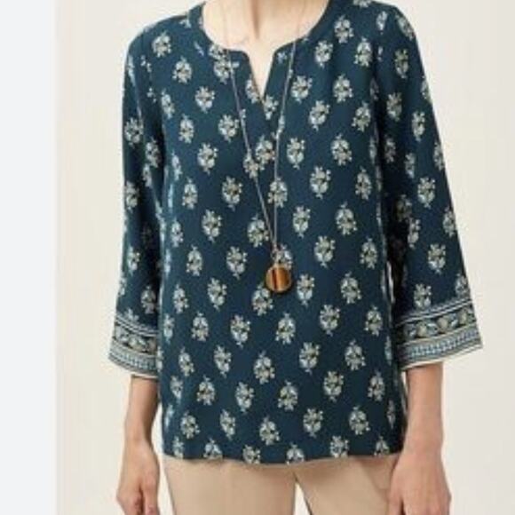 J Jill Wearever Teal Floral Blouse Size Medium - Picture 1 of 7
